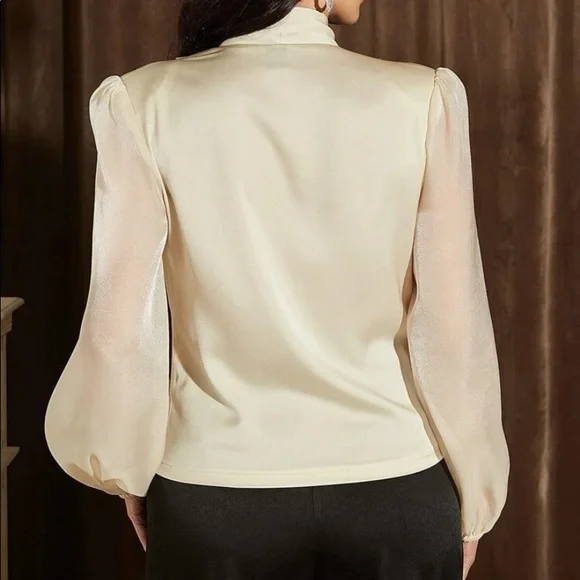Luxurious cream sheer sleeve satin blouse - Picture 3 of 5